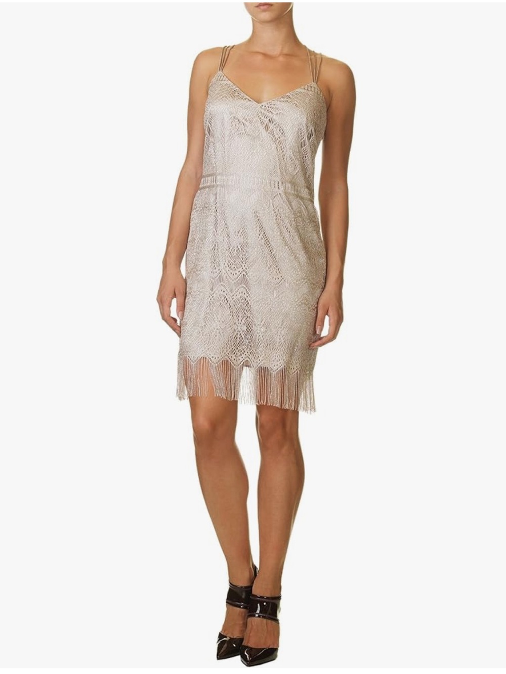 NWT Jessica Simpson Women's Shift Fringe Dress with Slip Lining - Champagne Gold